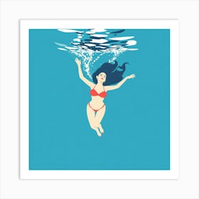 Woman Swimming Underwater Art Print