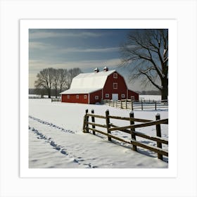 Red Barn In Winter Art Print