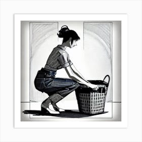 Woman and Basket of Laundry Art Print