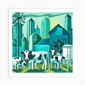 Dairy Scene Cubism Style Art Print