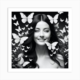 Beautiful Woman With Butterflies 3 Art Print