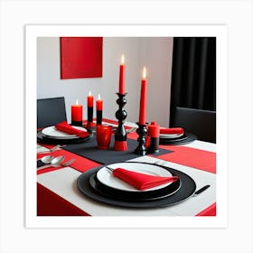 Elegante Mea Para La Cena Con Tematica Rojinegra Art Print