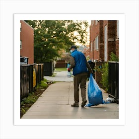 A Photo Of A Man Taking A Garbage Bag Out To A Dum Art Print