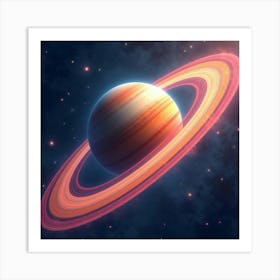 Vibrant Watercolor Planet Rings Shimmering Around A Distant Gas Giant 1 Art Print