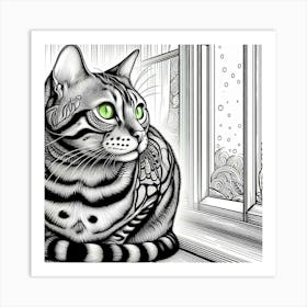 Line Art bengal cat 3 Art Print