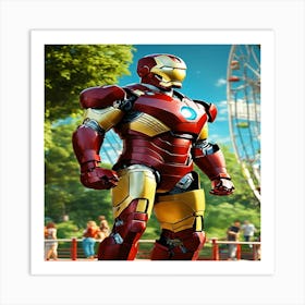 Iron Man In Front Of Ferris Wheel Art Print