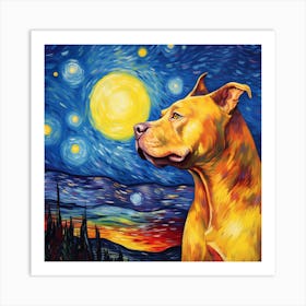 Starry Night Pit Bull Art Print