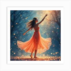 Dancer In Watercolor With Magical Fairy Lights 1 Art Print