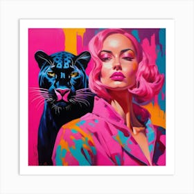 Woman With Pink Hair And A Leopard Art Print