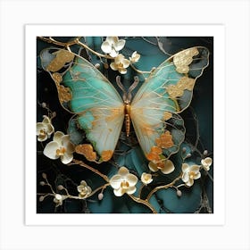 Butterfly And Orchids Art Print