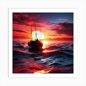 Sailboat At Sunset 6 Art Print