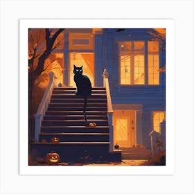 Halloween Cat In Front Of House 10 Art Print