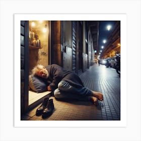 Homeless Man Sleeping On The Street Art Print