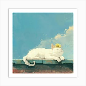 Cat Sleeping On A Roof Art Print