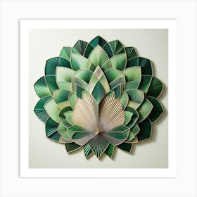 Geometric Art Green fan of palm leaves 1 Art Print