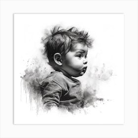 Black And White Portrait Of A Baby 1 Art Print