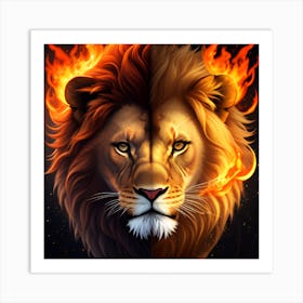 Lion And Fire Art Print
