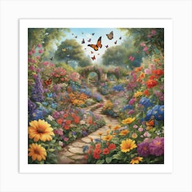 Butterfly Garden Paintings Art Print 1 Art Print