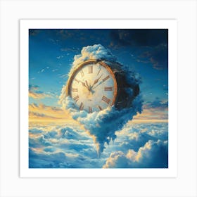 Clock In The Clouds Art Art Print