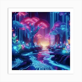 A Neon Lit Jungle With Glowing Flora And Fauna 2c Where The Trees Are Circuit Boards And The Rivers Flow With Liquid Light 2 Art Print