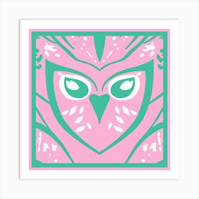 Chic Owl  Warm Pink And Green  Art Print