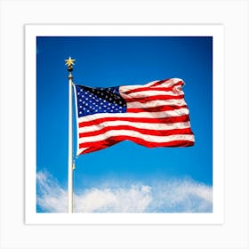 American Flag Unfurled Against A Clear Blue Sky Stars Centered Stripes Flowing Gracefully Overlai (2) Art Print