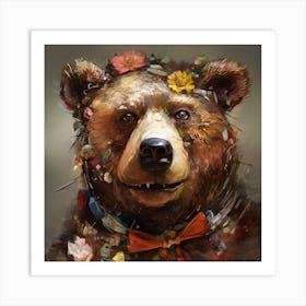 Bear With Flowers Art Print