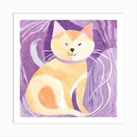 Smiling Cat On Purple Background Art Print