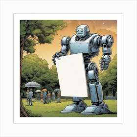 Robot Holding A Sign Art Print