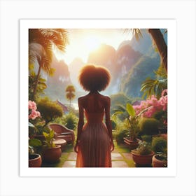 Afro-American Woman In Garden Art Print