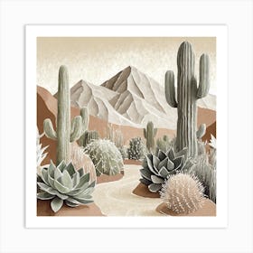 Firefly Modern Abstract Beautiful Lush Cactus And Succulent Garden In Neutral Muted Colors Of Tan, G (17) Art Print