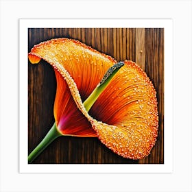 Pointillist on wood "Flower of Calla lilies" 2 Art Print