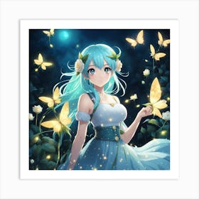 Anime Girl With Butterflies Art Print