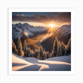 The Sun Going Down in the Mountains Art Print