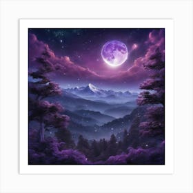 Full Moon In The Mountains 2 Art Print