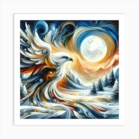 Oil Texture Abstract Hawk In Winter Sky 2 Art Print