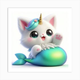 Cute Mermaid Caticorn 8 Art Print