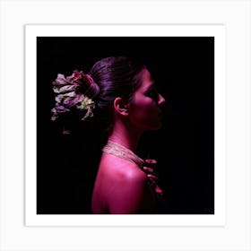 Surreal Side Profile Of A Woman Interwoven With Rhubarb Stalks And Leaves Replacing Hair Chiaroscur Art Print