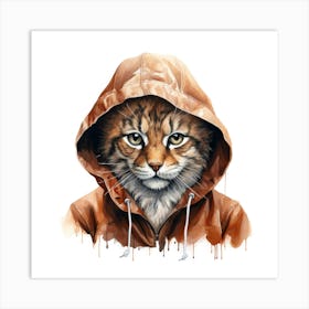 Watercolour Cartoon Lynx In A Hoodie Art Print