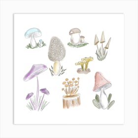 Colorful Doodle Mushrooms Art Print