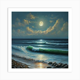 Moonlight Over The Ocean Art Print