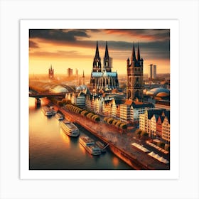 Twilight Over The Rhine: Cologne S Majestic Silhouette Art Print