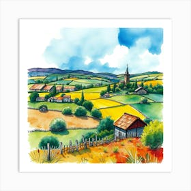 Watercolor Of French Countryside Art Print