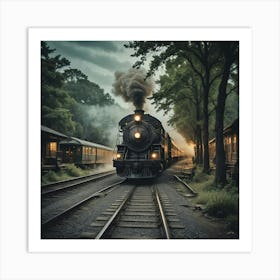 Steam Train In The Woods Art Print