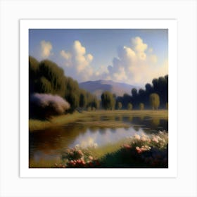 Pond With Flowers 1 Art Print