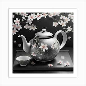Firefly An Intricate Beautiful Japanese Teapot, Modern, Illustration, Sakura Garden Background 35390 1 Art Print