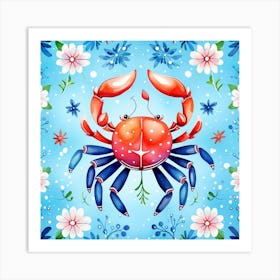 Crab And Flowers Art Print