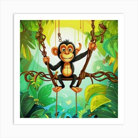 Monkey Swinging In The Jungle Art Print