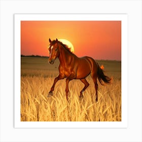 Horse In The Field At Sunset 8 Art Print