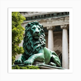 Lion Statue In Front Of A Building Art Print